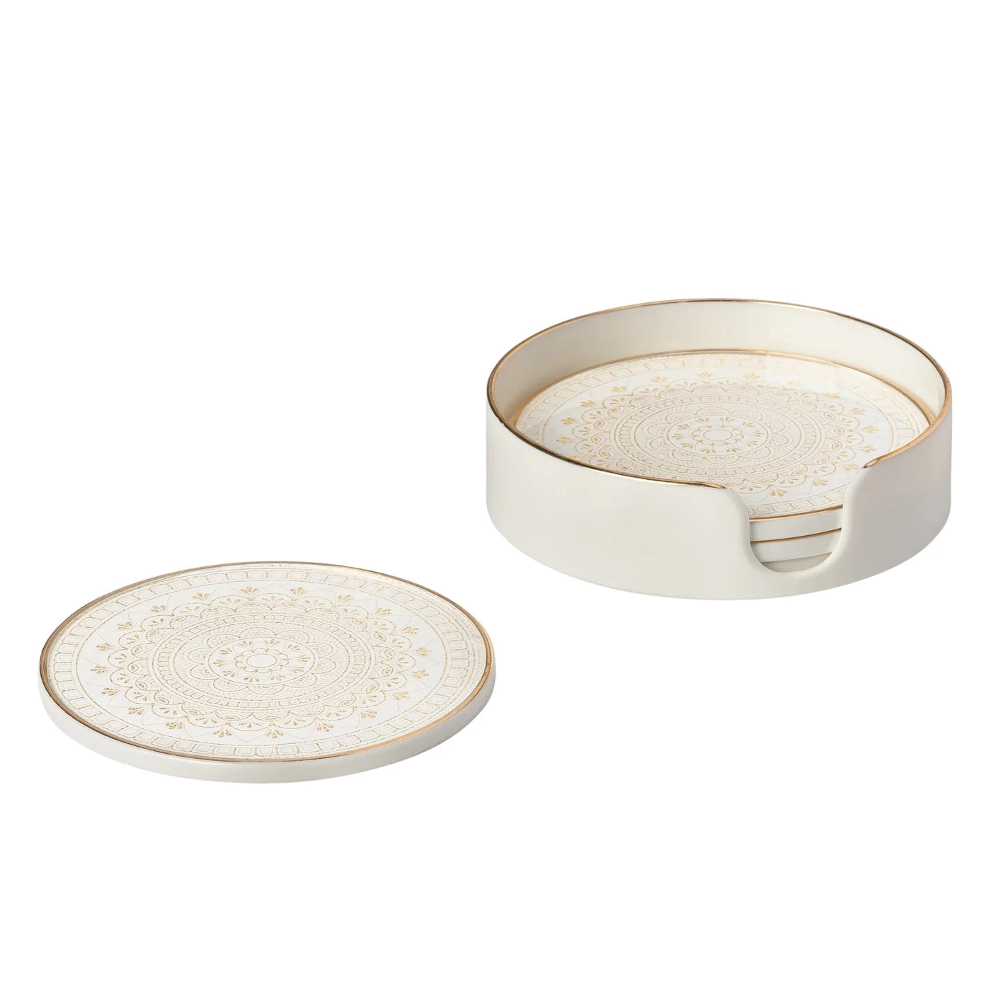 Savoy Gold Trim 4 Piece Round Coaster Set - Florence 4 Savoy Gold Trim 4 Piece Round Coaster Set - Florence - Image 2