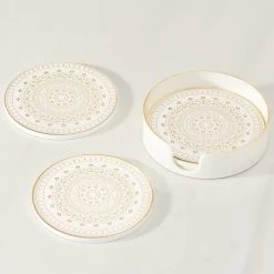 Savoy Gold Trim 4 Piece Round Coaster Set - Florence 11 Savoy Gold Trim 4 Piece Round Coaster Set - Florence -Chic Furniture Shop 26137 z 4 lg