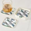 Savoy Gold Trim 4 Piece Square Coaster Set - Geometric Marble