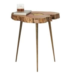 Petra Acacia Wood Molten Brass Inlay Side Table - Natural -Chic Furniture Shop 26337 z 2 lg