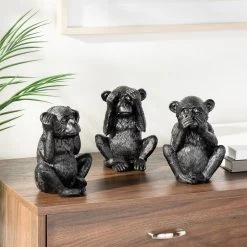 See Hear Speak No Evil 3 Piece Black Resin Monkey Decor Figure Set