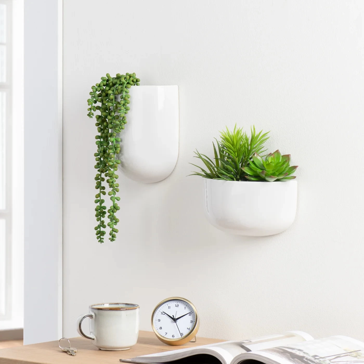 Centra Ceramic 6 X 3 X 7.5h" Wall Vase Planter - Tall White 5 Centra Ceramic 6 X 3 X 7.5h" Wall Vase Planter - Tall White - Image 3