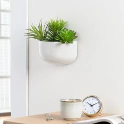 Centra Ceramic 8 X 4 X 4.25h" Wall Vase Planter - Wide White -Chic Furniture Shop 26402 z 1 lg