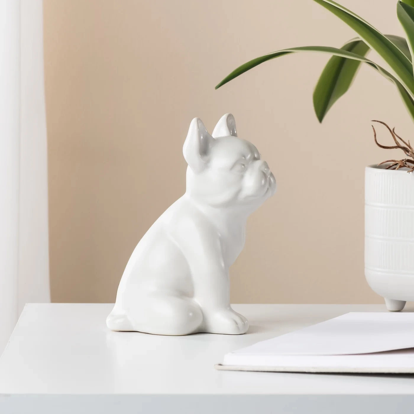 Bulldog Sitting 6h" Ceramic Decor Sculpture- White 5 Bulldog Sitting 6h" Ceramic Decor Sculpture- White - Image 3