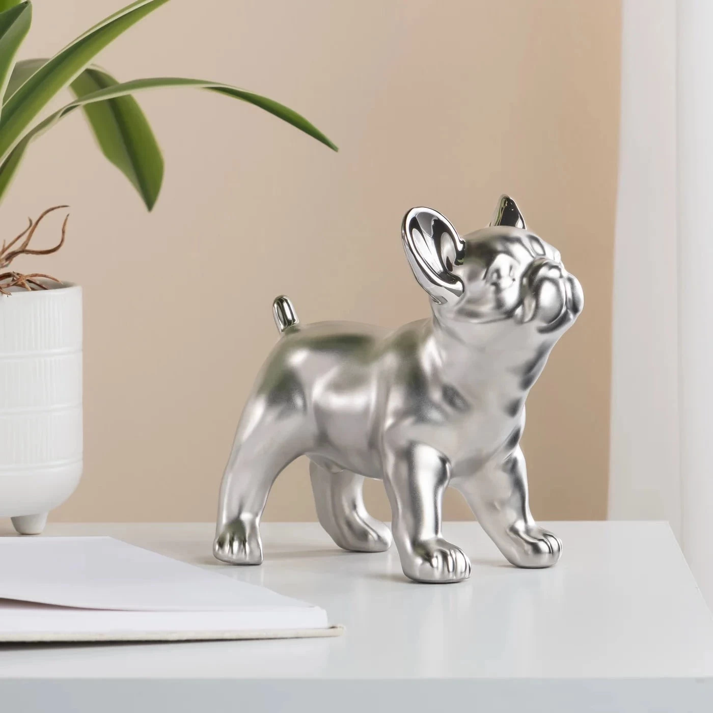 Bulldog Standing 6h" Ceramic Decor Sculpture- Silver 3 Bulldog Standing 6h" Ceramic Decor Sculpture- Silver