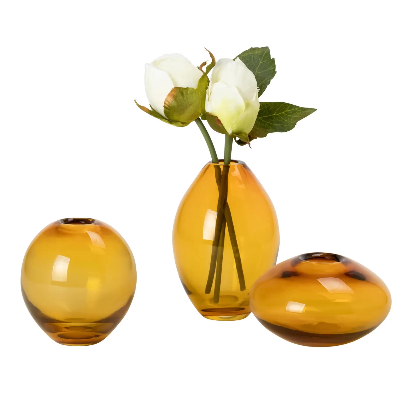 Mini Lustre Assorted 3 Piece Amber Glass Vase Set 4 Mini Lustre Assorted 3 Piece Amber Glass Vase Set - Image 2