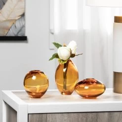 Mini Lustre Assorted 3 Piece Amber Glass Vase Set 11 Mini Lustre Assorted 3 Piece Amber Glass Vase Set -Chic Furniture Shop 26609 z 5 lg
