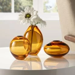 Mini Lustre Assorted 3 Piece Amber Glass Vase Set