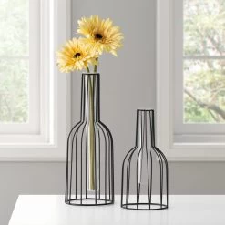 Wire Bottle Shape 8.5h" Pendant Hanging Tube Vase - Black -Chic Furniture Shop 26620 z 6 lg