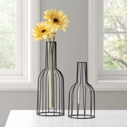 Wire Bottle Shape 10.5h" Pendant Hanging Tube Vase - Black -Chic Furniture Shop 26621 z 6 lg