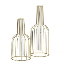 Wire Bottle Shape 8.5h" Pendant Hanging Tube Vase - Gold -Chic Furniture Shop 26622 z 3 lg