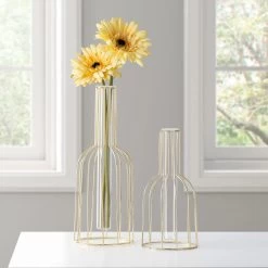 Wire Bottle Shape 8.5h" Pendant Hanging Tube Vase - Gold -Chic Furniture Shop 26622 z 6 lg