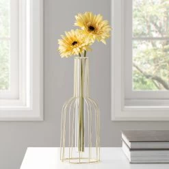 Wire Bottle Shape 10.5h" Pendant Hanging Tube Vase - Gold
