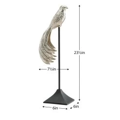 Perched Bird Of Paradise 23.5h" Aluminum Decor Sculpture On Stand -Chic Furniture Shop 26662 z 3 lg