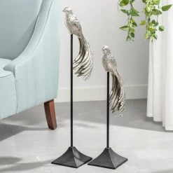 Perched Bird Of Paradise 23.5h" Aluminum Decor Sculpture On Stand -Chic Furniture Shop 26662 z 5 lg