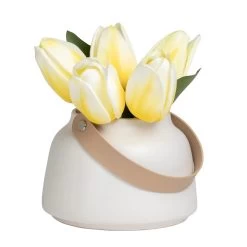 Lido Matte White Ceramic 3.5h" Tapered Vase With Faux Leather Handle -Chic Furniture Shop 26750 z 2 lg