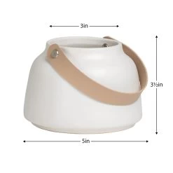 Lido Matte White Ceramic 3.5h" Tapered Vase With Faux Leather Handle -Chic Furniture Shop 26750 z 5 lg