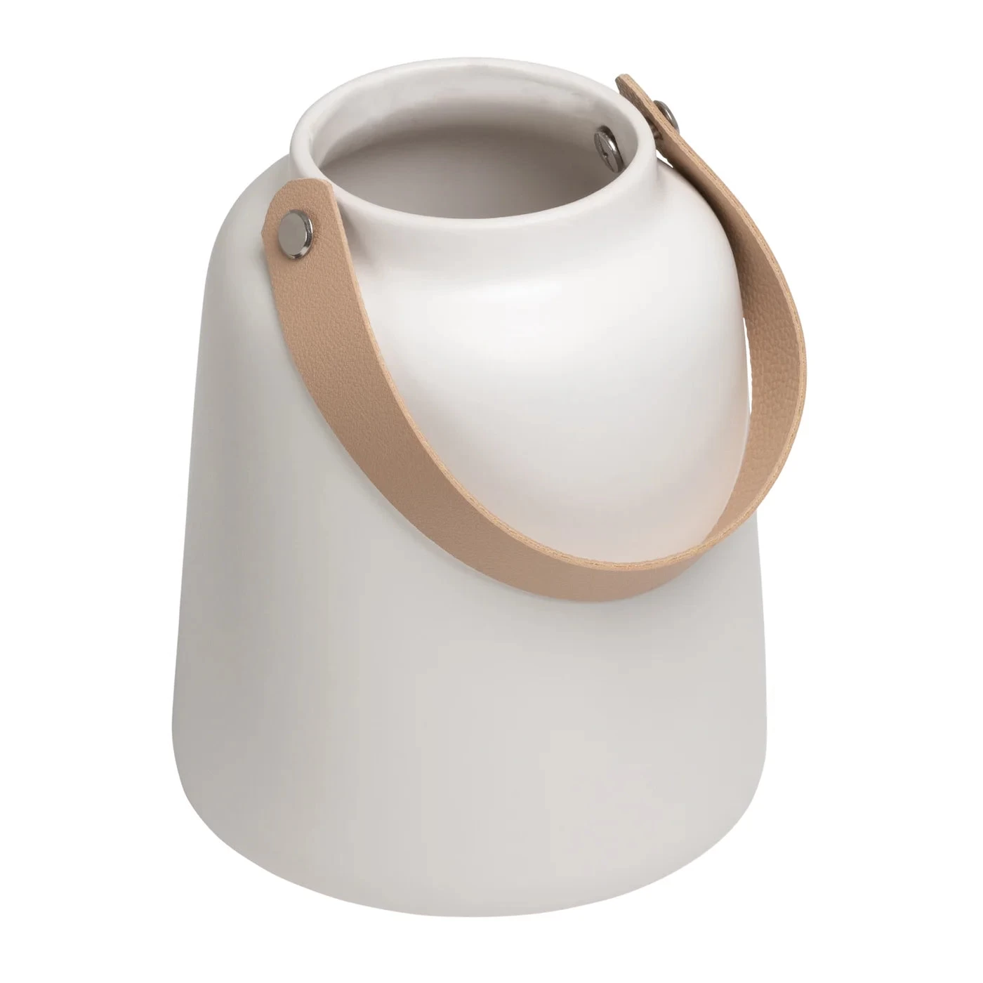 Lido Matte White Ceramic 6h" Tapered Vase With Faux Leather Handle 4 Lido Matte White Ceramic 6h" Tapered Vase With Faux Leather Handle - Image 2