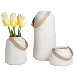 Lido Matte White Ceramic 6h" Tapered Vase With Faux Leather Handle 14 Lido Matte White Ceramic 6h" Tapered Vase With Faux Leather Handle -Chic Furniture Shop 26751 z 4 lg