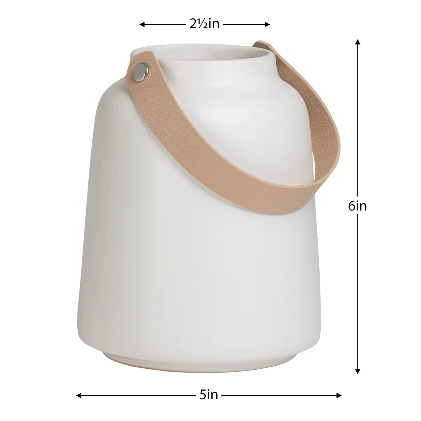 Lido Matte White Ceramic 6h" Tapered Vase With Faux Leather Handle 6 Lido Matte White Ceramic 6h" Tapered Vase With Faux Leather Handle - Image 4