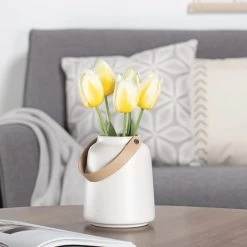 Lido Matte White Ceramic 6h" Tapered Vase With Faux Leather Handle 17 Lido Matte White Ceramic 6h" Tapered Vase With Faux Leather Handle -Chic Furniture Shop 26751 z 7 lg