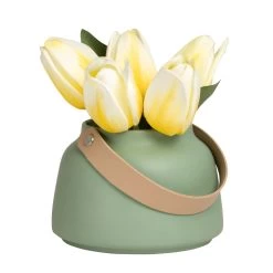 Lido Matte Green Ceramic 3.5h" Tapered Vase With Faux Leather Handle -Chic Furniture Shop 26756 z 2 lg
