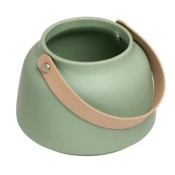 Lido Matte Green Ceramic 3.5h" Tapered Vase With Faux Leather Handle -Chic Furniture Shop 26756 z 3 lg