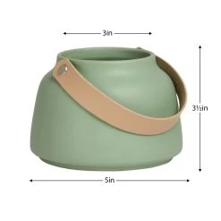 Lido Matte Green Ceramic 3.5h" Tapered Vase With Faux Leather Handle -Chic Furniture Shop 26756 z 5 lg