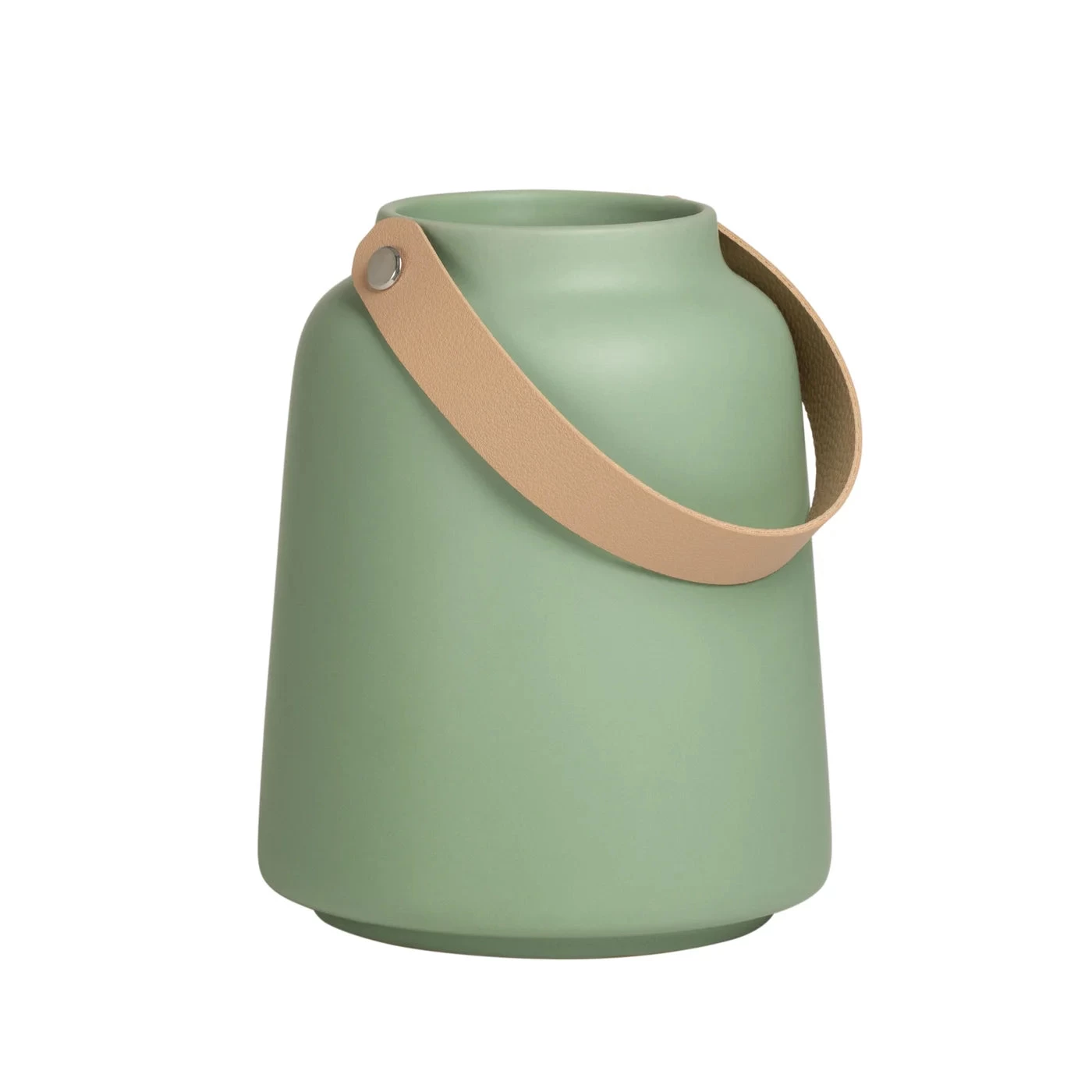 Lido Matte Green Ceramic 6h" Tapered Vase With Faux Leather Handle 9 Lido Matte Green Ceramic 6h" Tapered Vase With Faux Leather Handle - Image 7