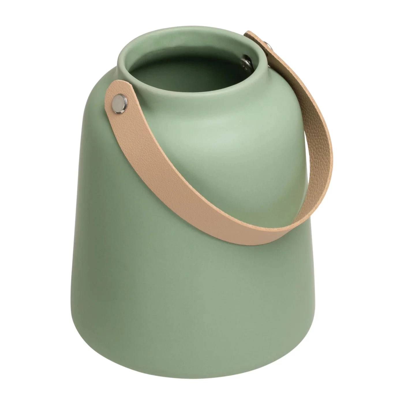 Lido Matte Green Ceramic 6h" Tapered Vase With Faux Leather Handle 8 Lido Matte Green Ceramic 6h" Tapered Vase With Faux Leather Handle - Image 6