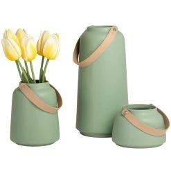 Lido Matte Green Ceramic 6h" Tapered Vase With Faux Leather Handle 14 Lido Matte Green Ceramic 6h" Tapered Vase With Faux Leather Handle -Chic Furniture Shop 26757 z 4 lg