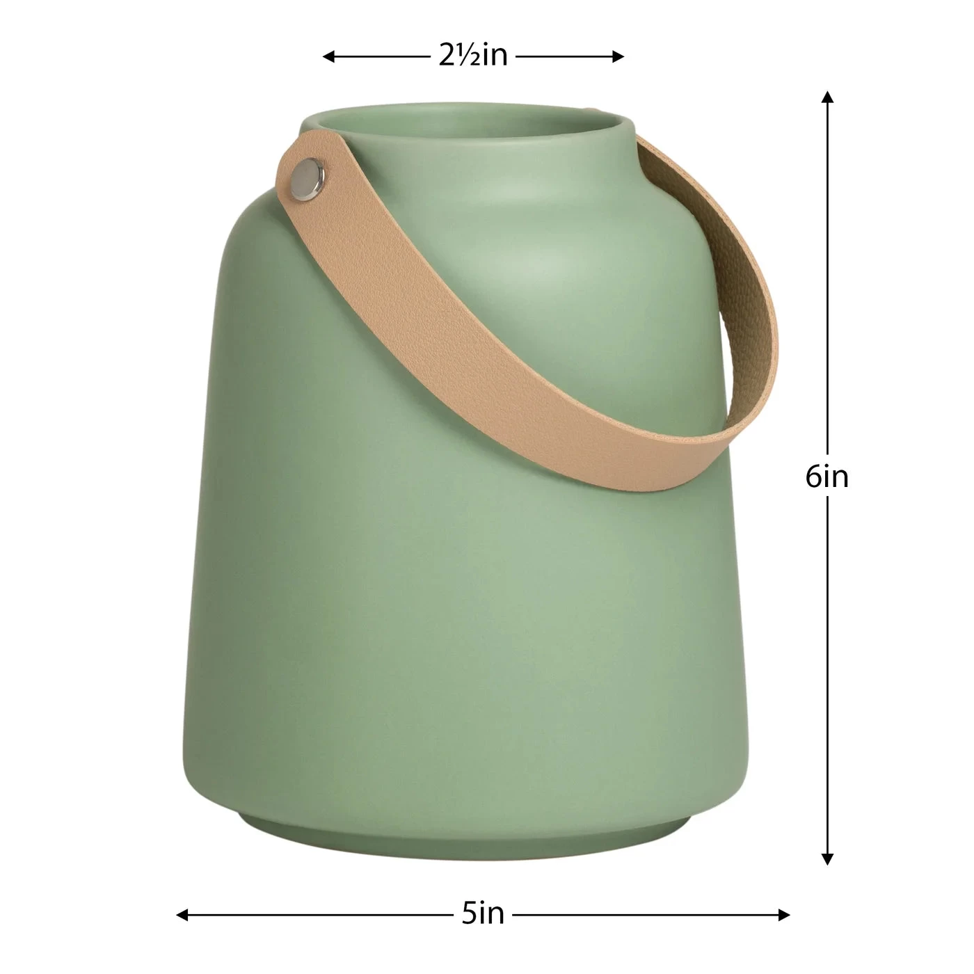 Lido Matte Green Ceramic 6h" Tapered Vase With Faux Leather Handle 6 Lido Matte Green Ceramic 6h" Tapered Vase With Faux Leather Handle - Image 4