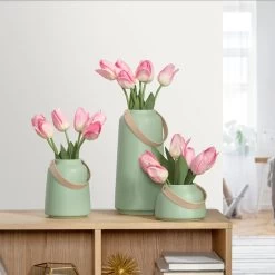 Lido Matte Green Ceramic 6h" Tapered Vase With Faux Leather Handle 12 Lido Matte Green Ceramic 6h" Tapered Vase With Faux Leather Handle -Chic Furniture Shop 26757 z 6 lg