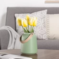 Lido Matte Green Ceramic 6h" Tapered Vase With Faux Leather Handle 17 Lido Matte Green Ceramic 6h" Tapered Vase With Faux Leather Handle -Chic Furniture Shop 26757 z 7 lg