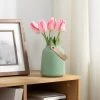 Lido Matte Green Ceramic 6h" Tapered Vase With Faux Leather Handle -Chic Furniture Shop 26757 z lg