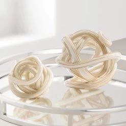 Orbit Glass Knot 3" Diameter Decor Ball - Gold Metallic White -Chic Furniture Shop 26880 z 4 lg
