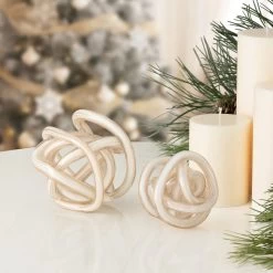 Orbit Glass Knot 3" Diameter Decor Ball - Gold Metallic White -Chic Furniture Shop 26880 z 6 lg