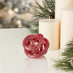 Orbit Glass Knot 3" Diameter Decor Ball - Gold Metallic Red -Chic Furniture Shop 26884 z 5 lg