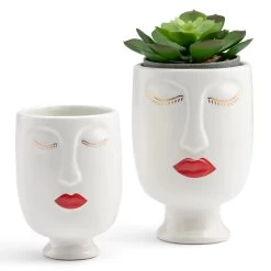 Chic Red Lips Lady 3dx4.5h" Ceramic Face Vase -Chic Furniture Shop 26908 z 3 lg