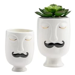 Chic Moustache Man 3dx4.5h" Ceramic Face Vase -Chic Furniture Shop 26910 z 3 lg
