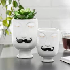Chic Moustache Man 3dx4.5h" Ceramic Face Vase -Chic Furniture Shop 26910 z 5 lg