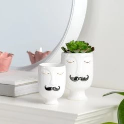 Chic Moustache Man 3dx4.5h" Ceramic Face Vase -Chic Furniture Shop 26910 z 7 lg