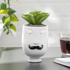 Chic Moustache Man 3dx4.5h" Ceramic Face Vase