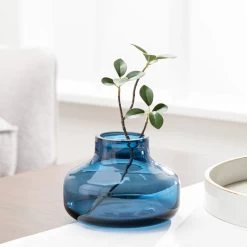 Beau Mini Bottle 4h" Wide Glass Vase - Blue
