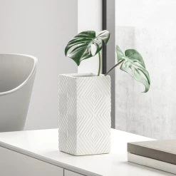 Radiance Ceramic Cube 7.75h" Vase - White -Chic Furniture Shop 27080 z 1 lg