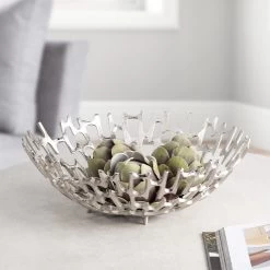 Cipher 15.5" Diameter Aluminum Decorative Bowl - Nickel -Chic Furniture Shop 27122 z lg