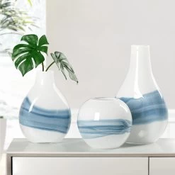 Andrea Swirl Glass 14.25h" Bulb Vase - White -Chic Furniture Shop 27150 z 4 lg