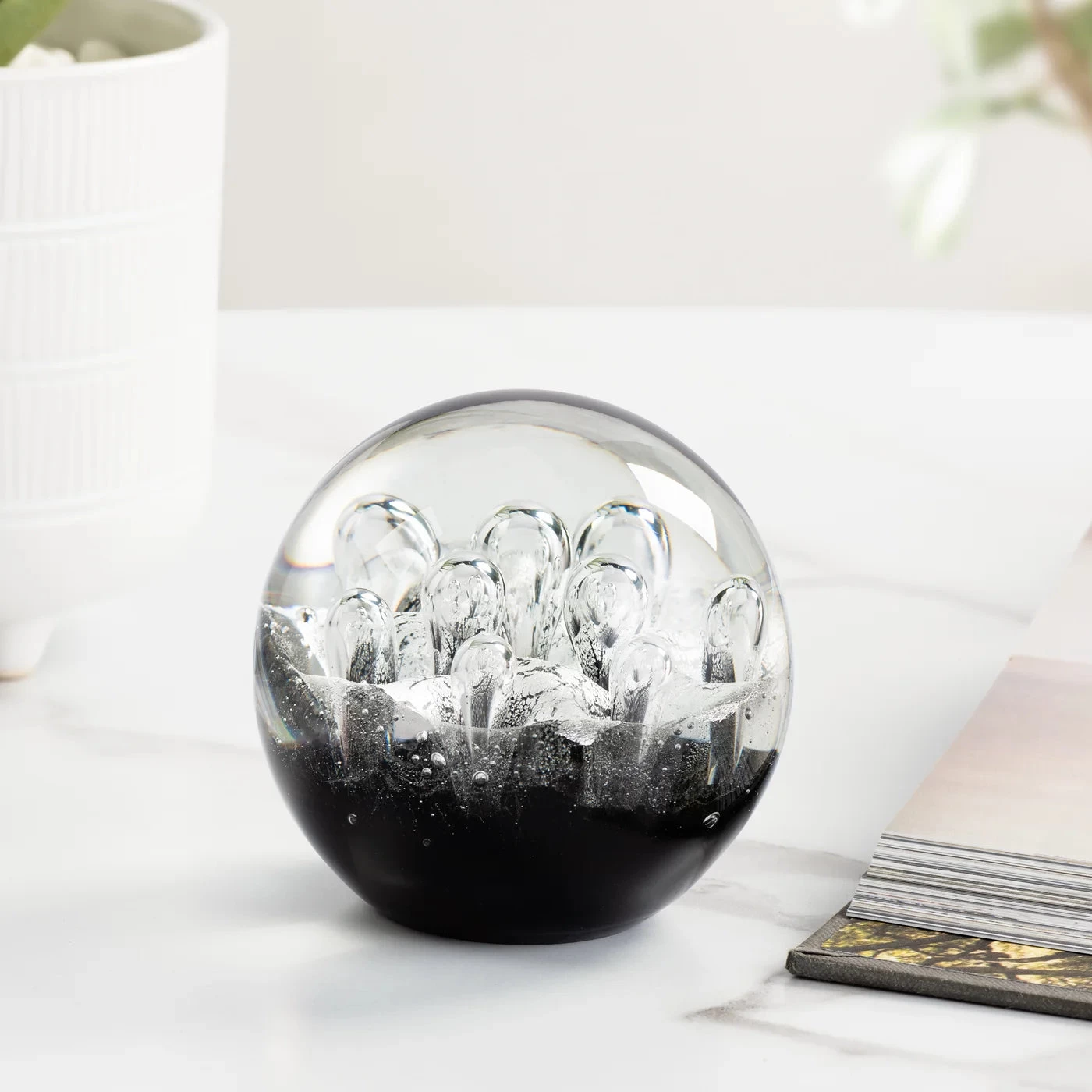 Black & White Bubble Glass Ball 3" Paperweight Decor 3 Black & White Bubble Glass Ball 3" Paperweight Decor
