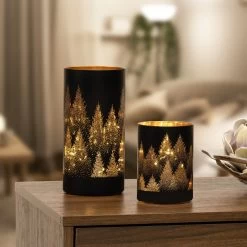 Silhouette Tree Design Black Glass 4x8" LED Hurricane Lamp -Chic Furniture Shop 27209 z 5 lg