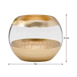 Gold Trim Facet Cut Glass 5dx3.5" Ball Vase -Chic Furniture Shop 27214 z 4 lg